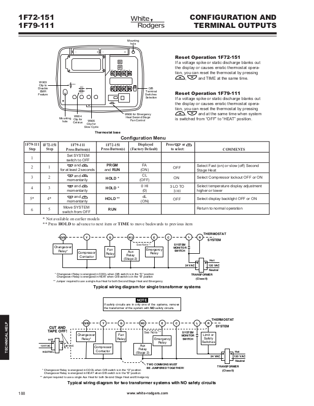 White Rodgers 1F72-151, 1F79-111 User Manual