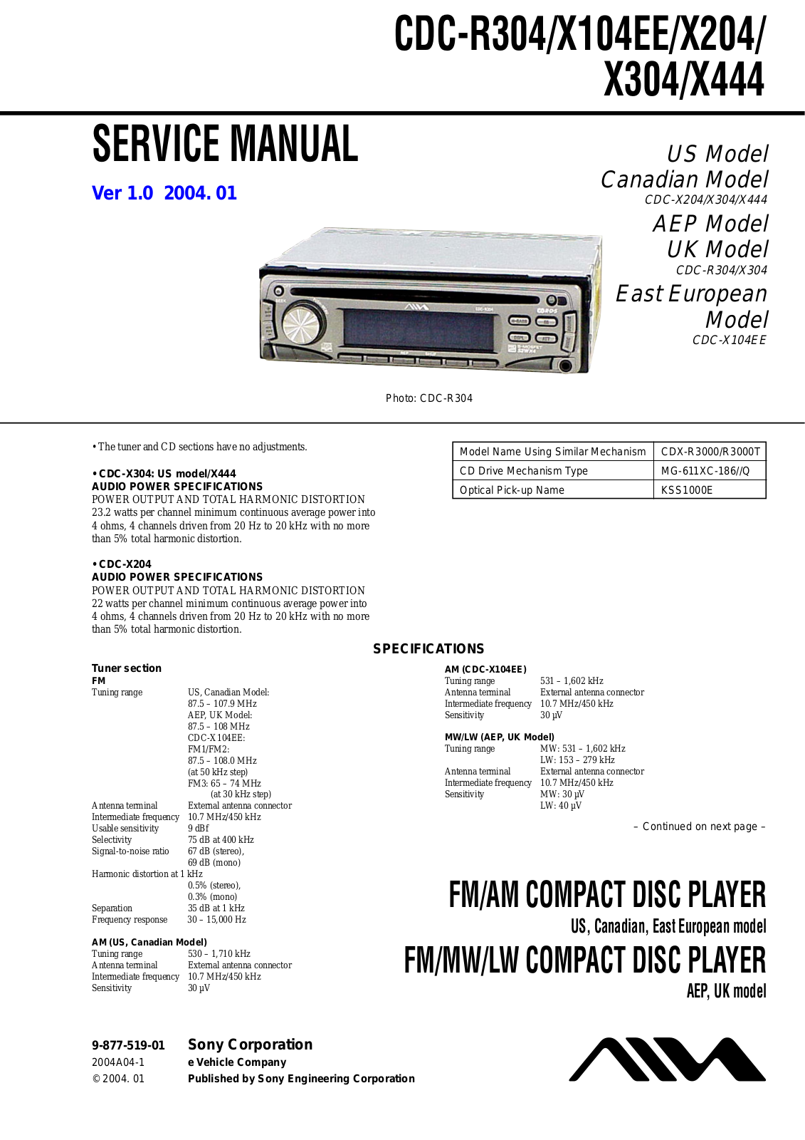 Aiwa CDCR-304, CDCX-104-EE, CDCX-204, CDCX-304, CDCX-444 Service manual