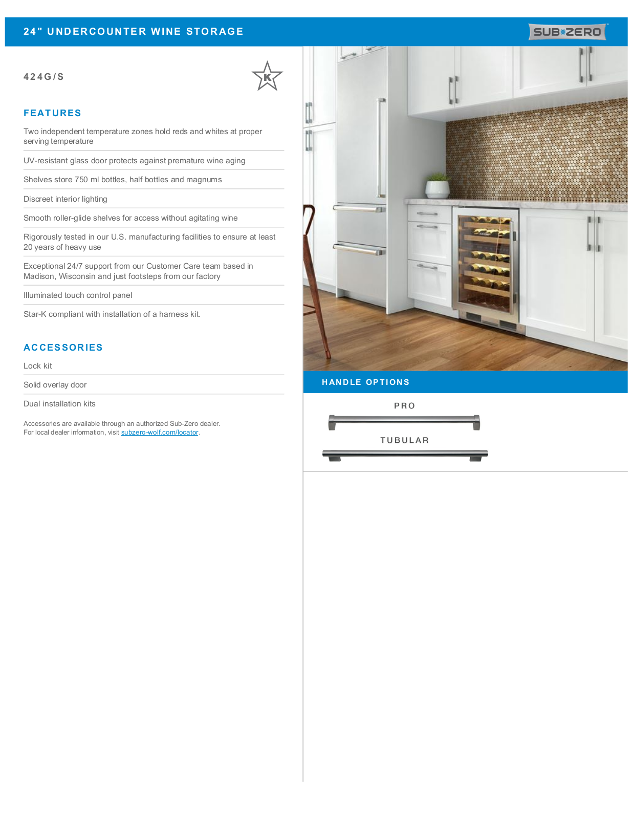 Sub-Zero 424GSTHLH, 424GSTH, 424GSTHRH, 424GSPHRH, 424GSPHLH Specification Sheet