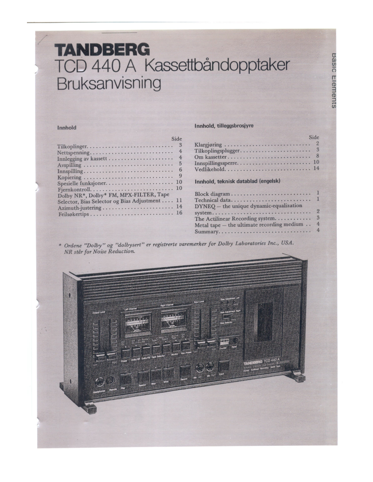 Tandberg TCD-440-A Owners Manual