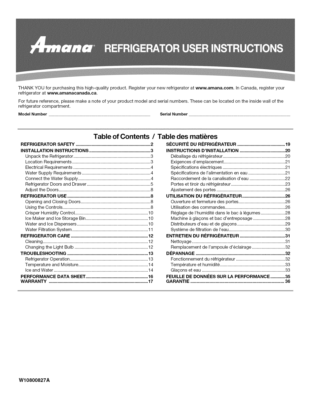 Amana AFI2539ERM00, AFI2539ERW00, AFI2539ERM02, AFI2539ERM01, AFI2539ERB00 Owner’s Manual