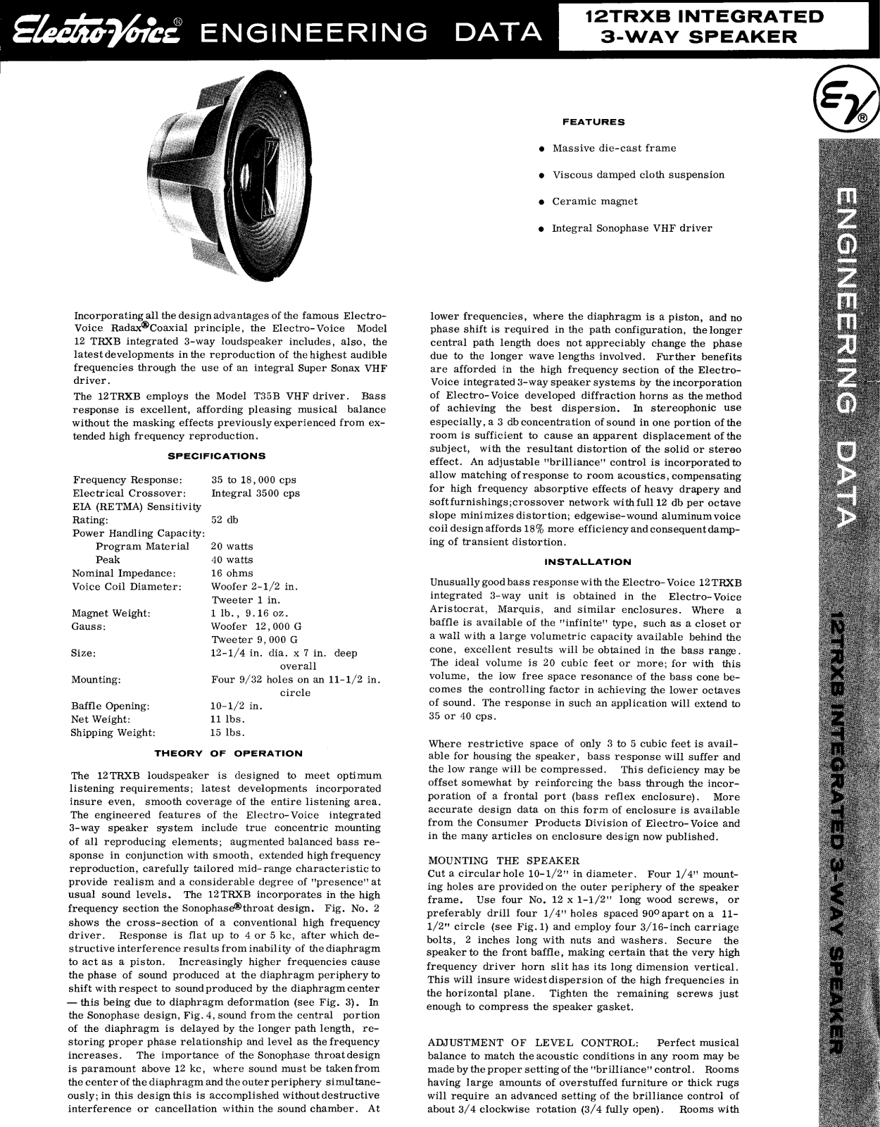 Electro-Voice 12-TRXB Owners manual