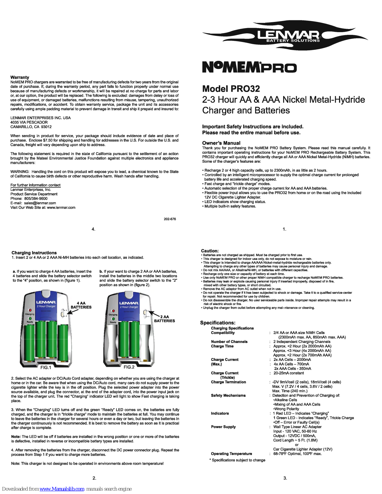 Lenmar PRO-32 Owner's Manual