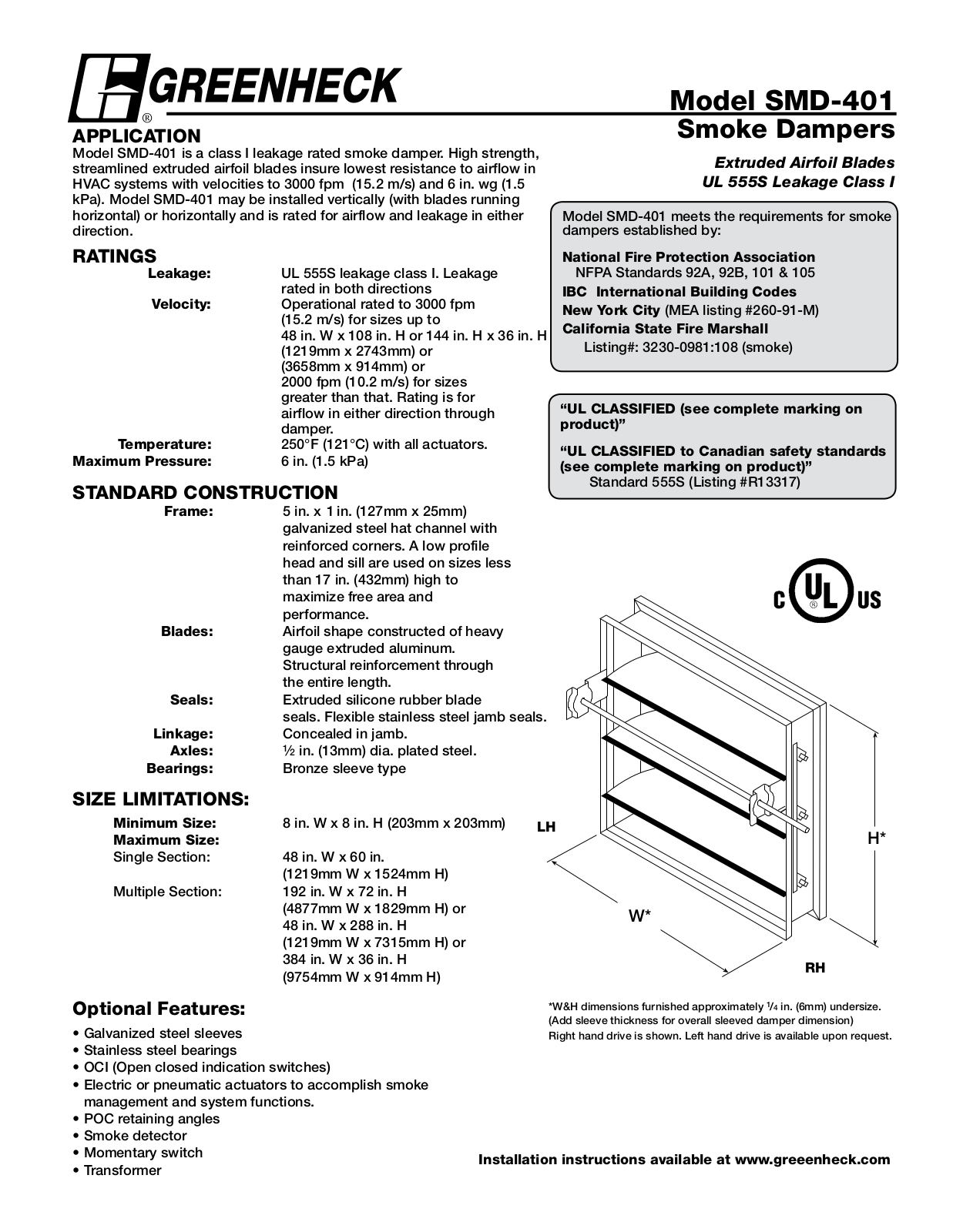 Greenheck Fan SMD-401 User Manual