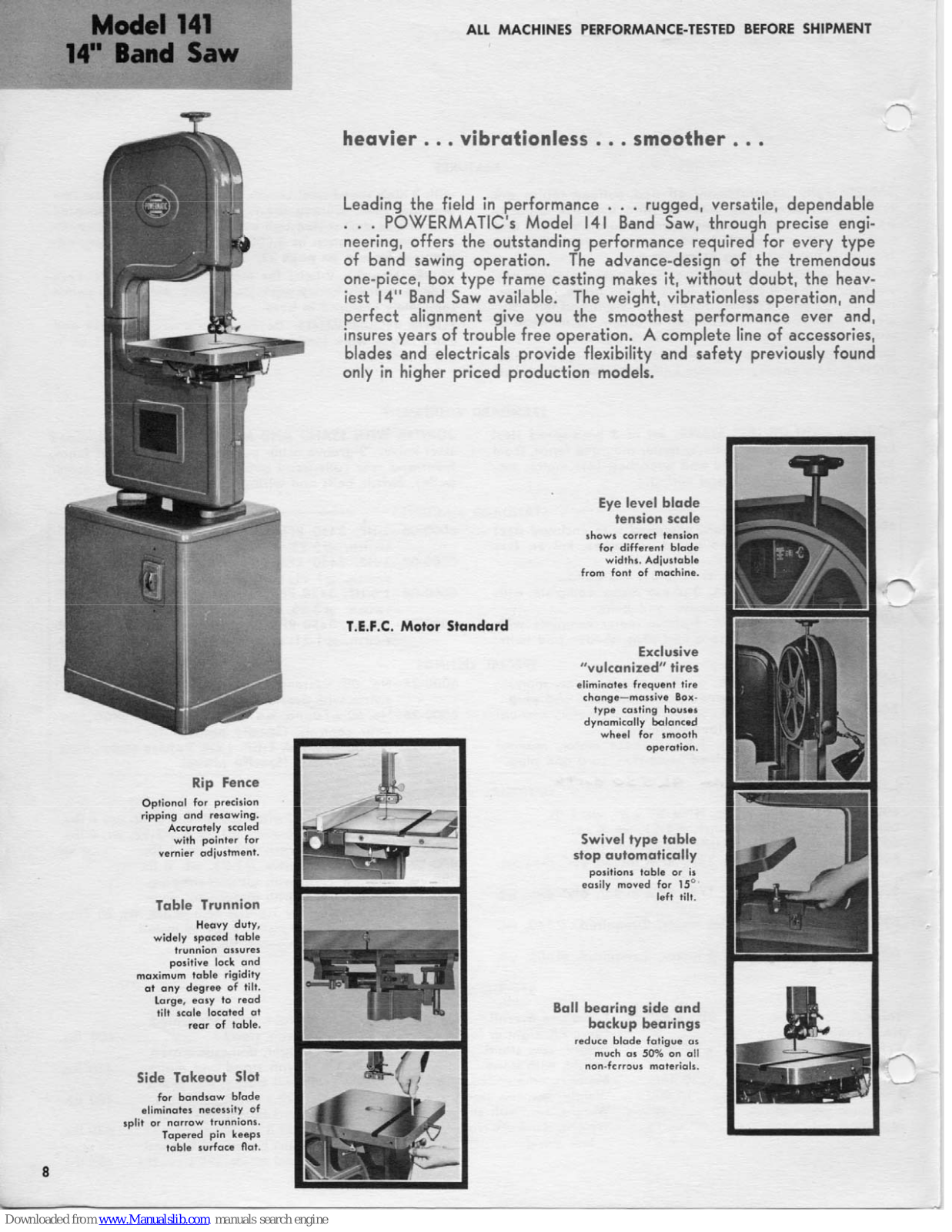 Powermatic 141 Operating Instructions And Parts List Manual