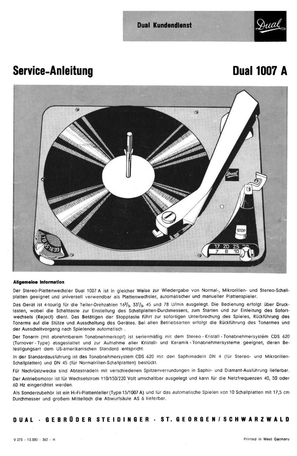 Dual 1007-A Service manual