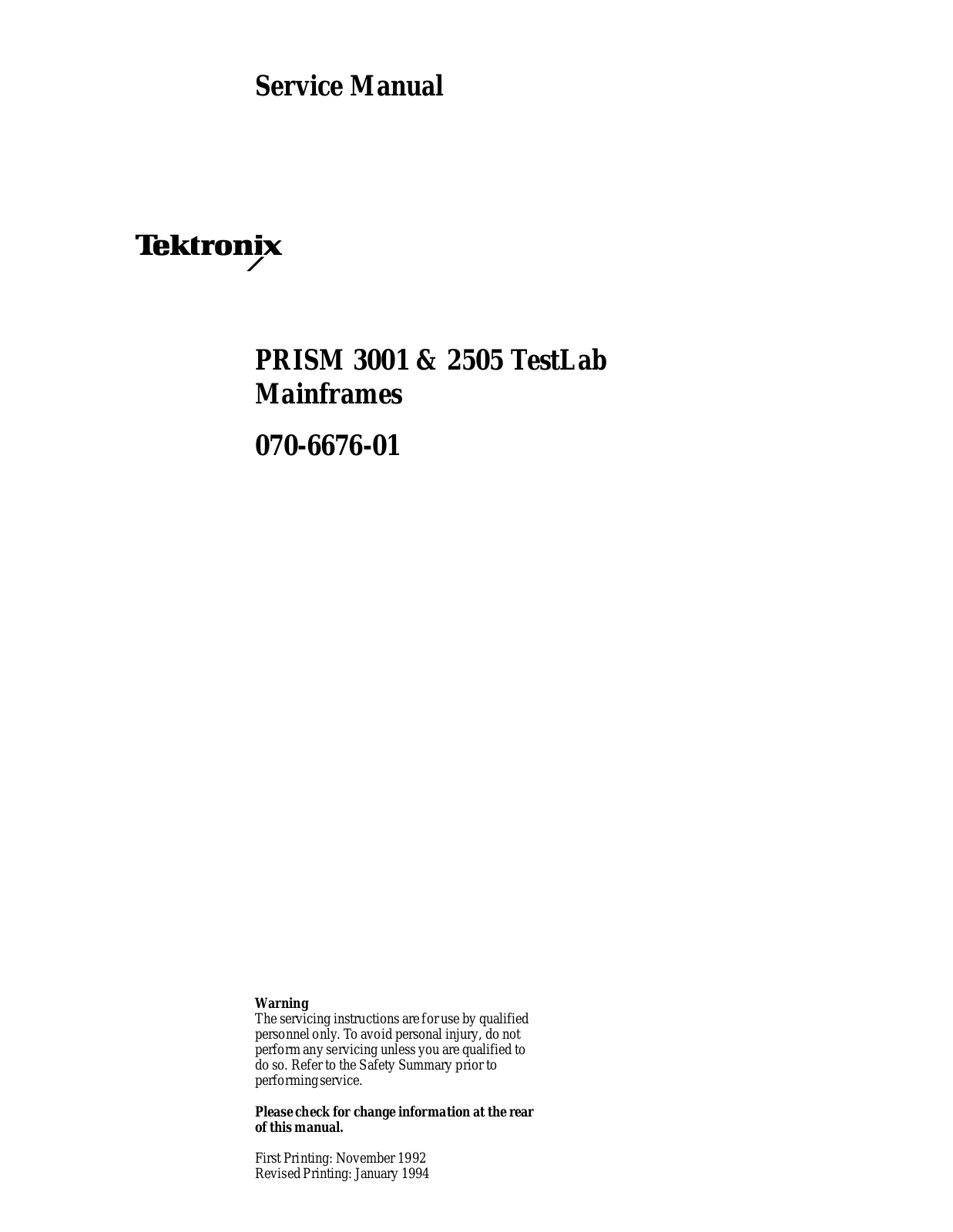 Tektronix Prism 2505, Prism 3001 Service manual