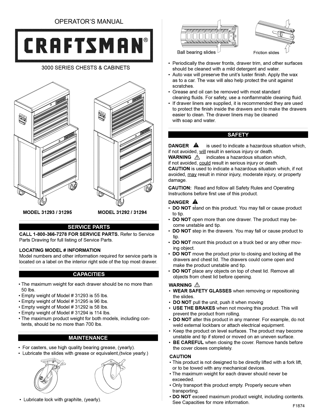 Craftsman 706312920, 706312930, 706312940, 706312950 Owner’s Manual