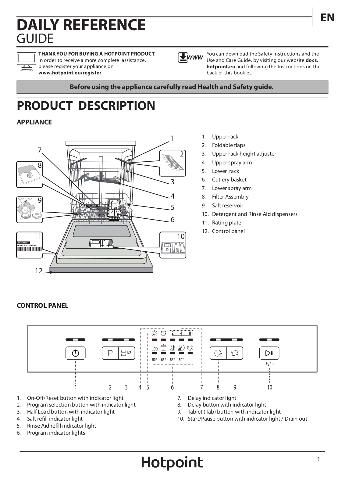 HOTPOINT HEFC 2B19 C UK Daily Reference Guide