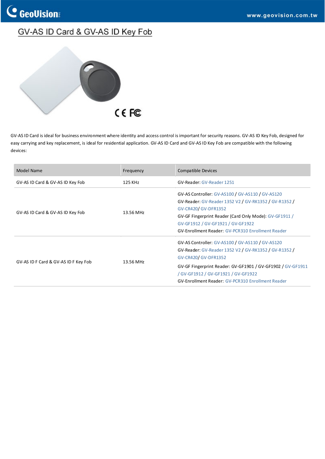 Geovision GV-AS-ID-Key-Fob Specsheet