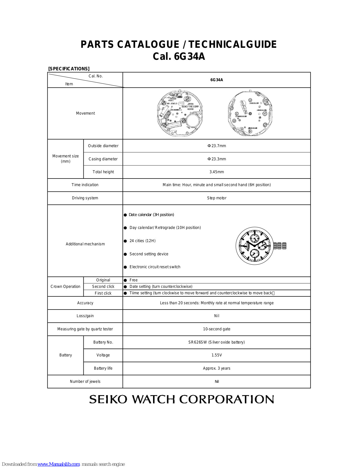 Seiko 6G34A Technical Manual