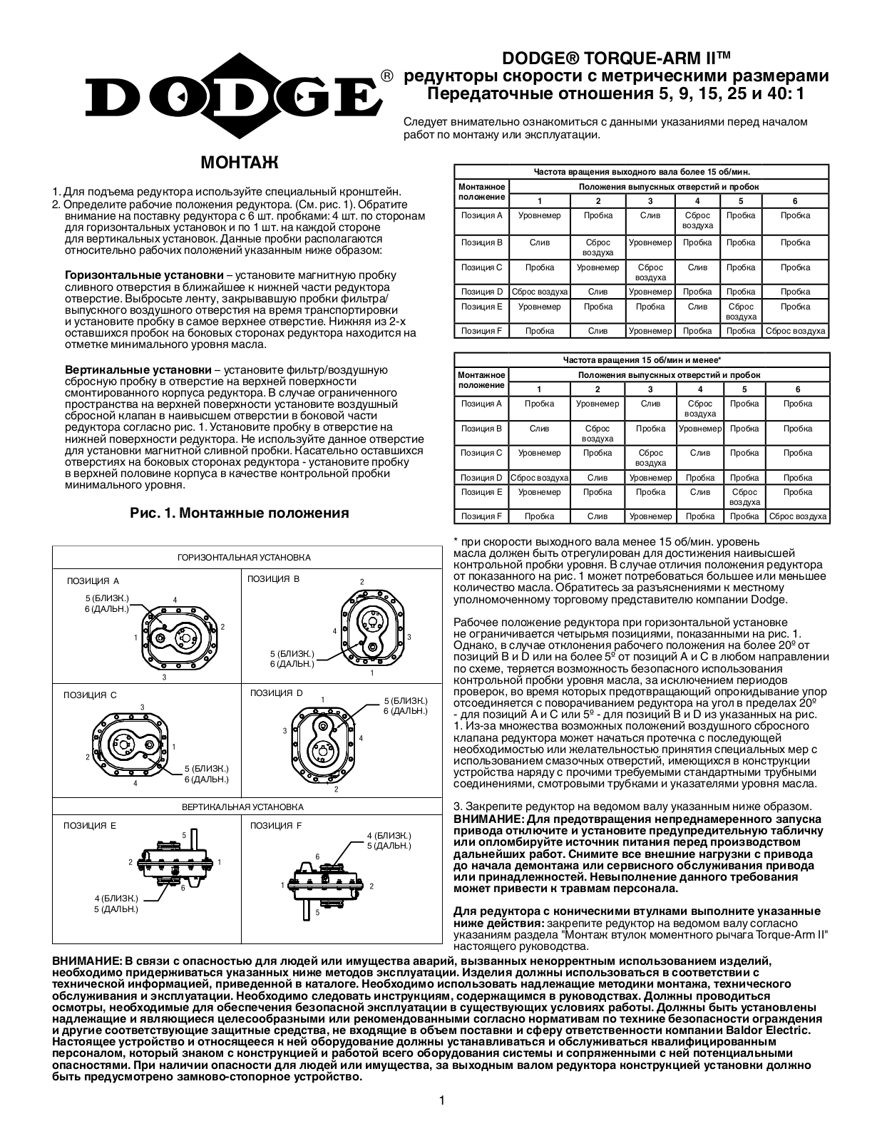 BALDOR DODGE TORQUE-ARM IITM User Manual