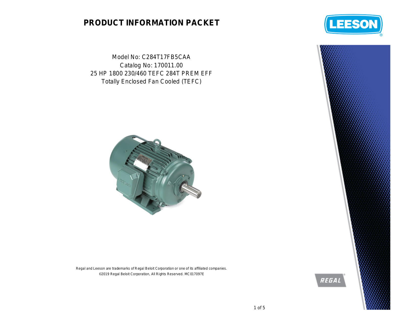 Leeson 170011.00 PRODUCT INFORMATION PACKET