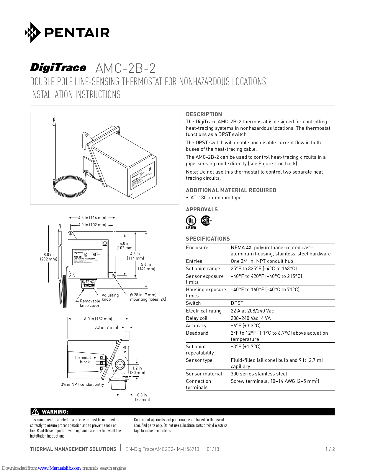 Pentair DigiTrace AMC-2B-2 Installation Instructions Manual