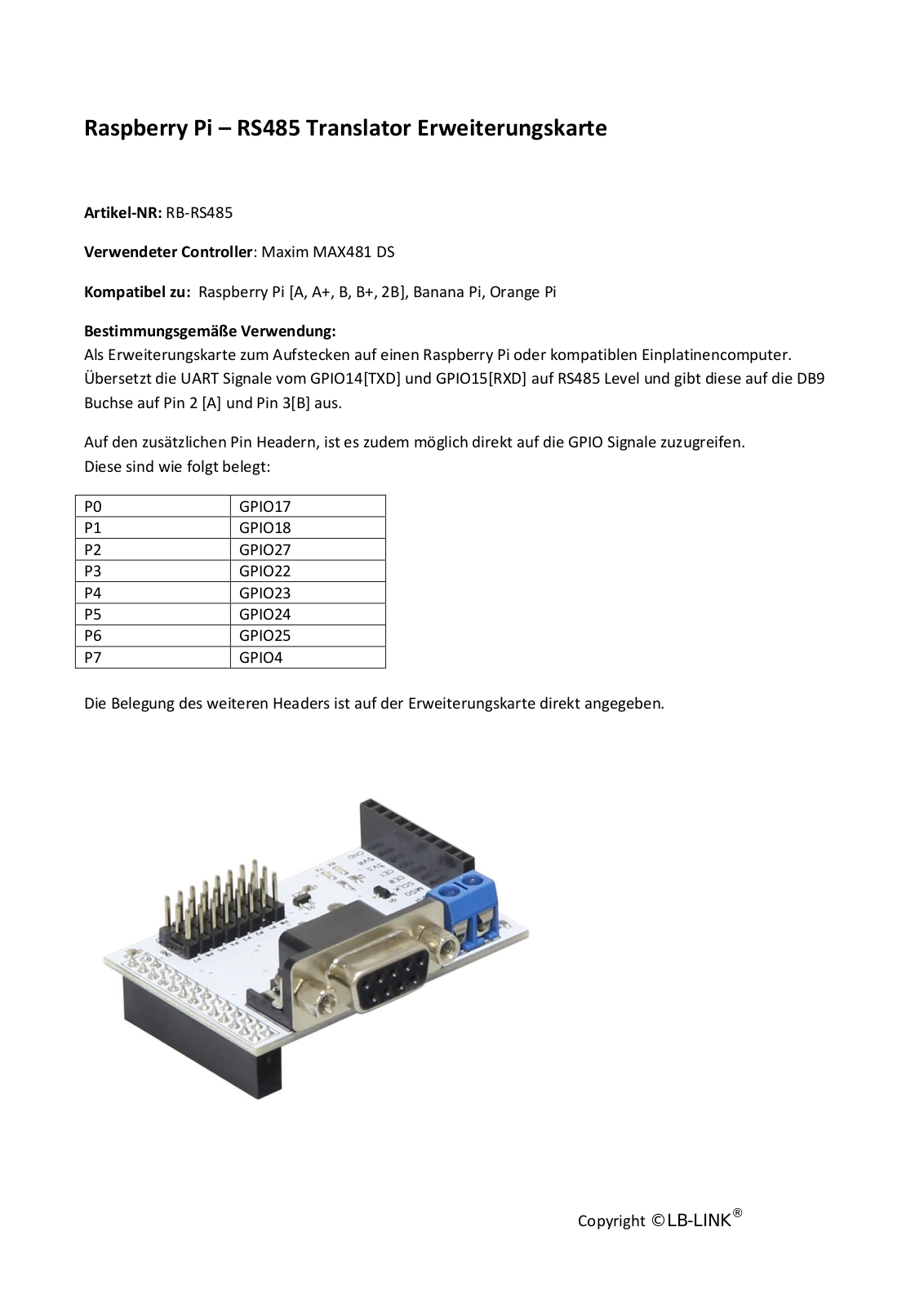 Joy-it RB-RS485 User guide