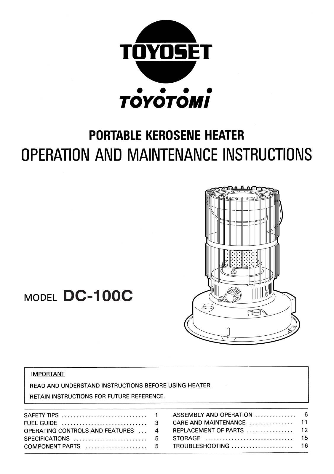 Toyotomi DC-100C Owner's Manual