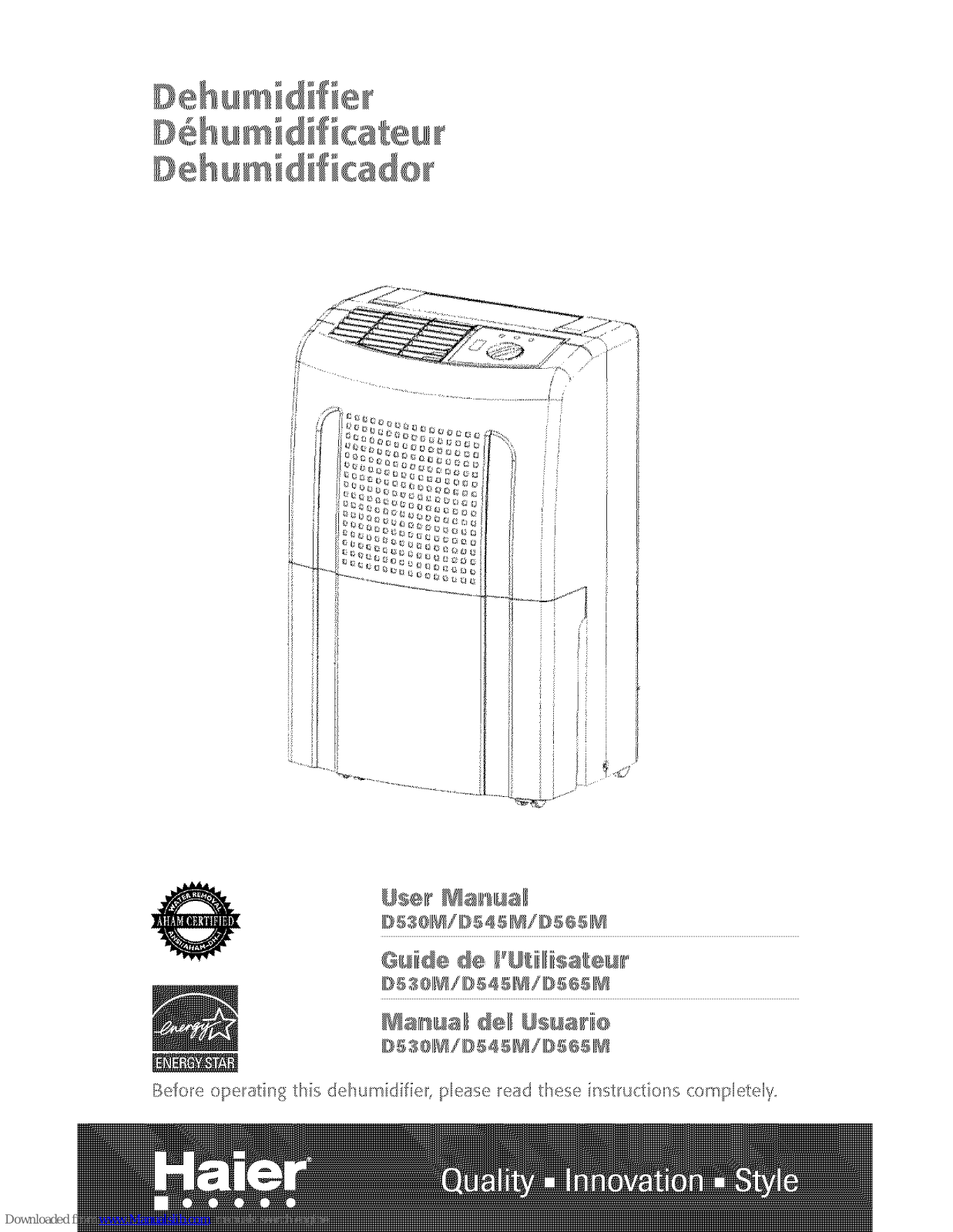 Haier D530M - 30 Pint 1 Spd LOWTEMP, D530M, D545M, D565M User Manual - ManualMachine.com
