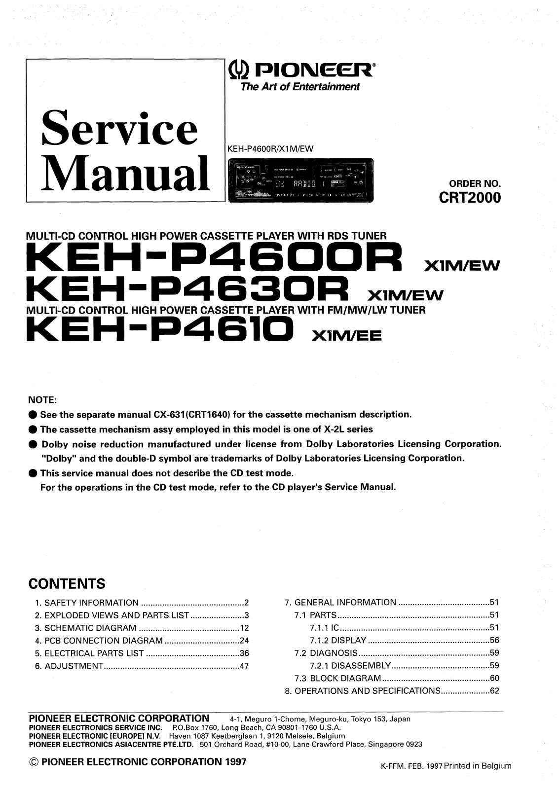 PIONEER KEH-P4600R, KEH-P4610, KEH- P4630R Service Manual