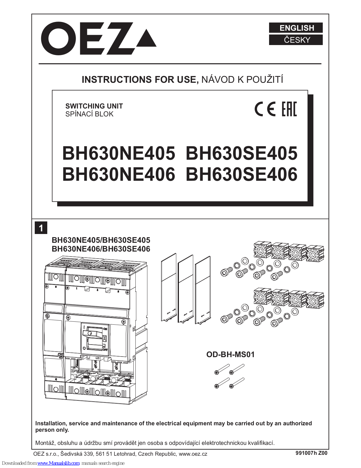 OEZ BH630NE405, BH630SE405, BH630SE406, BH630NE406, BH63NE406 Instruction Manual