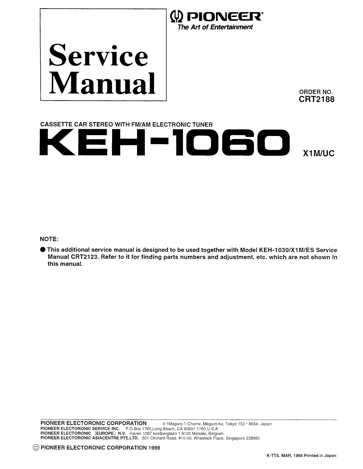 PIONEER KEH-1060, keh 1010, keh1050, keh1060qr Service Manual