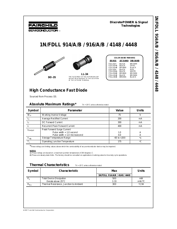 Fairchild Semiconductor FDLL916, FDLL914B, FDLL914A, FDLL914, FDLL4448 ...