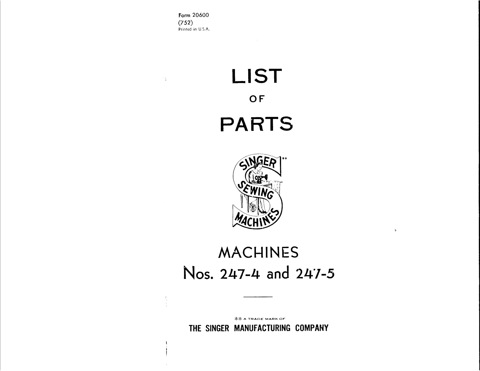 Singer 247-5, 247-4 User Manual