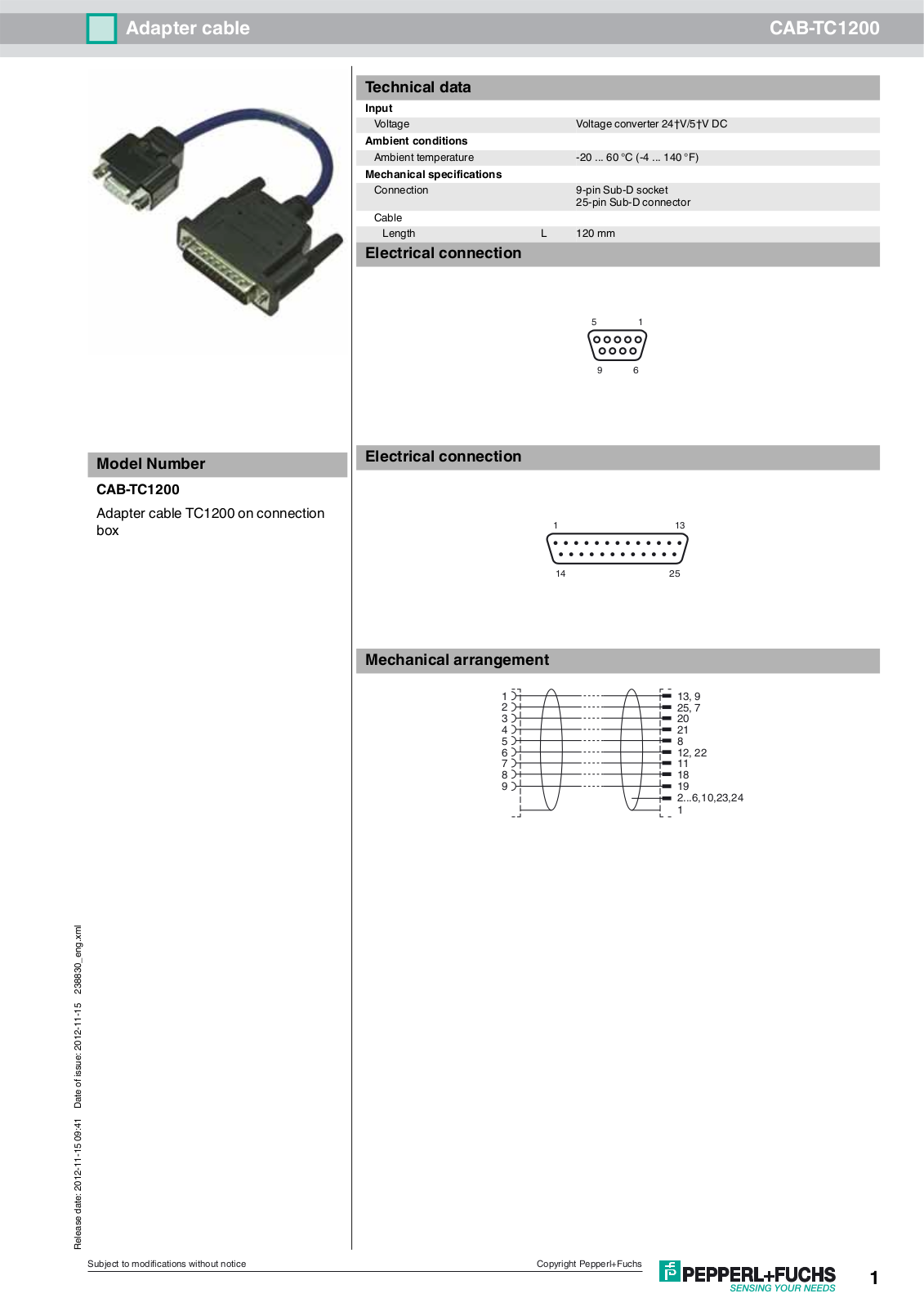 Pepperl Fuchs CAB-TC1200 Data Sheet