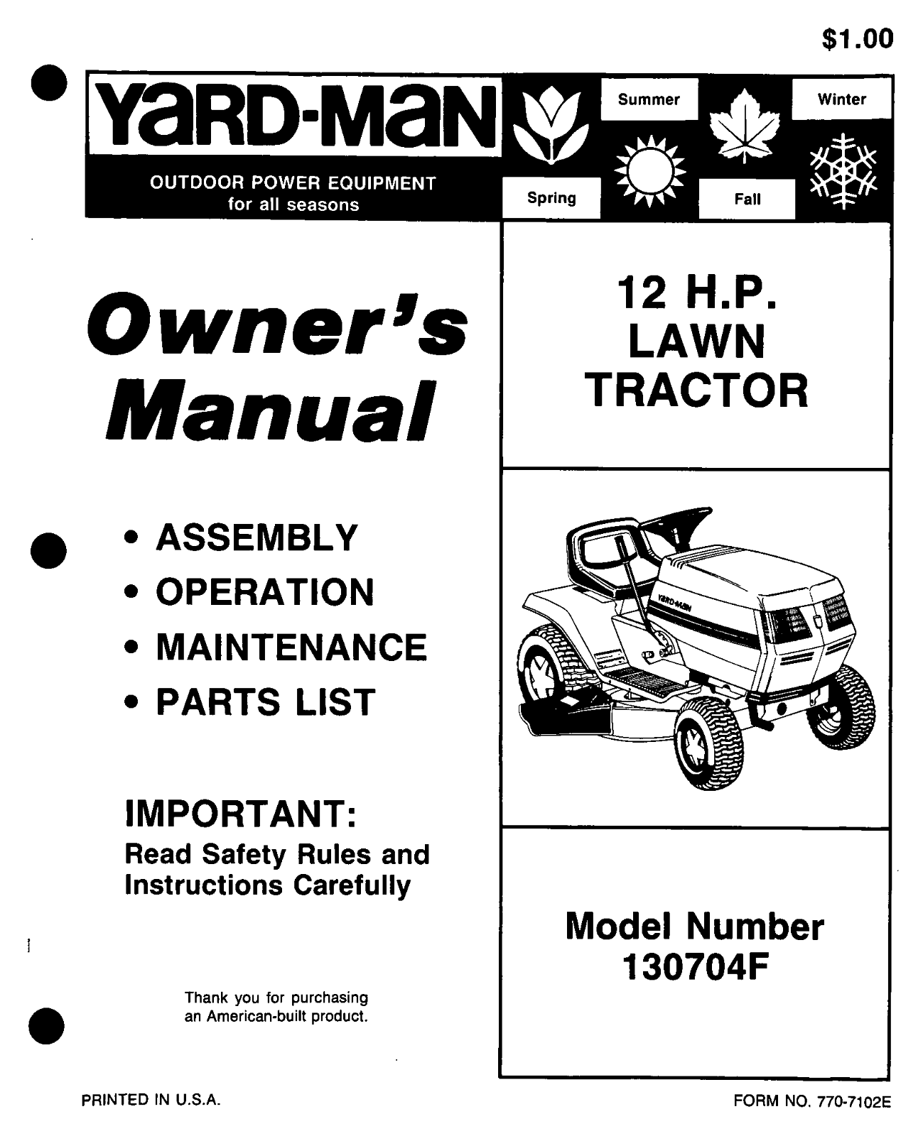 Yard-Man 130704F User Manual