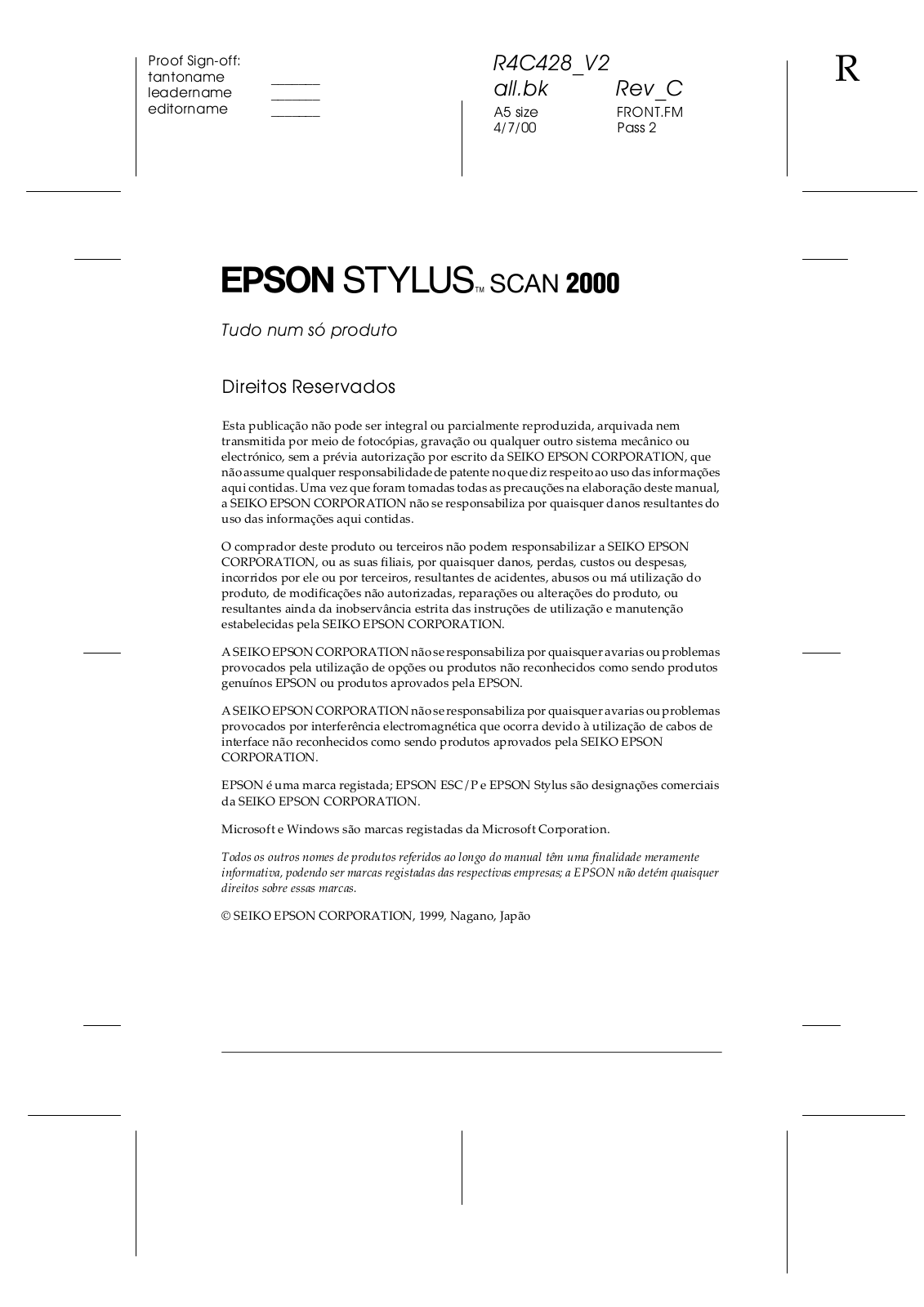 Epson STYLUS SCAN 2000 User Manual