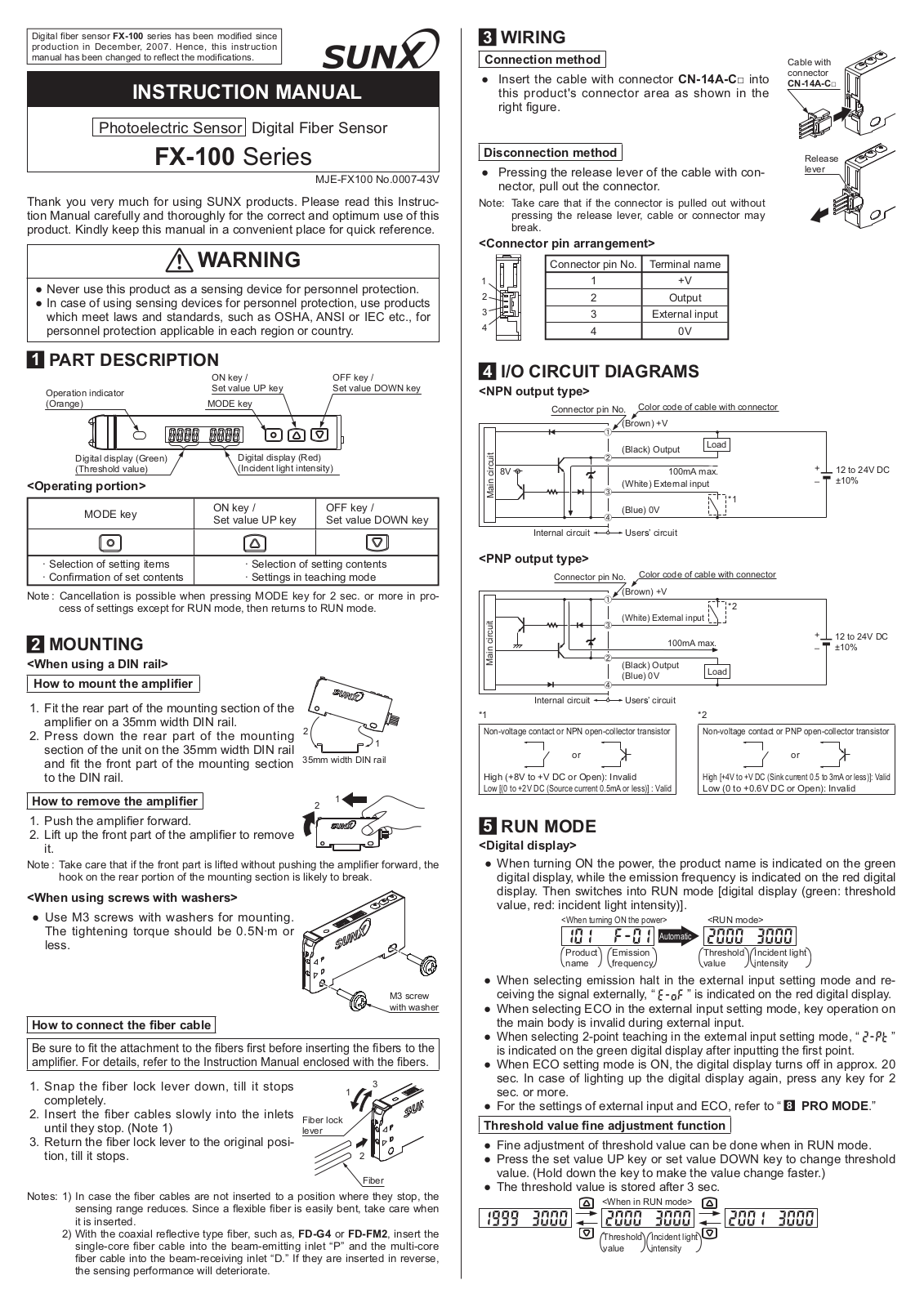 Panasonic FX-100 Installation  Manual