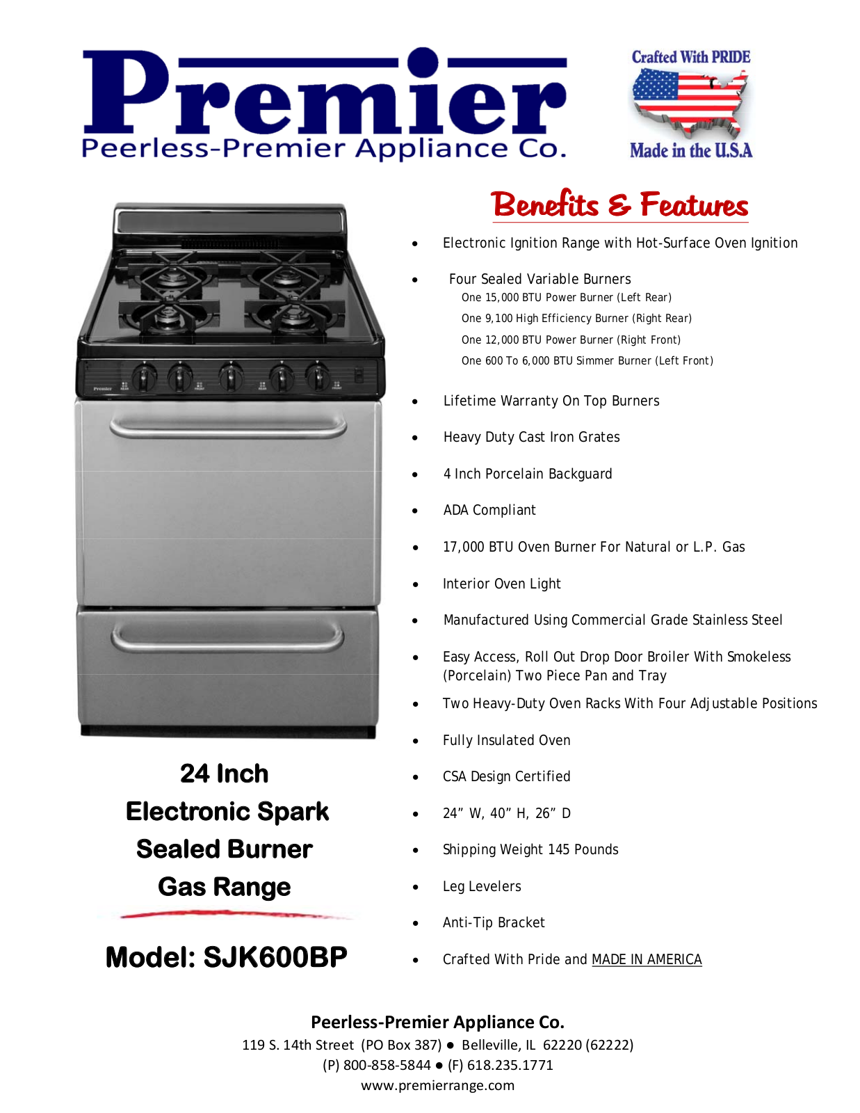 Premier SJK600BP Specsheet - ManualMachine.com