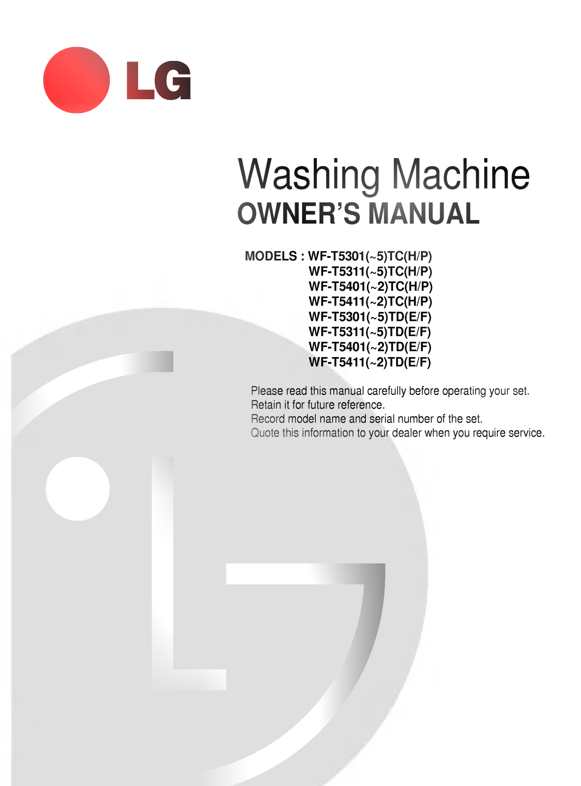 LG WF-T5402TC Owner’s Manual