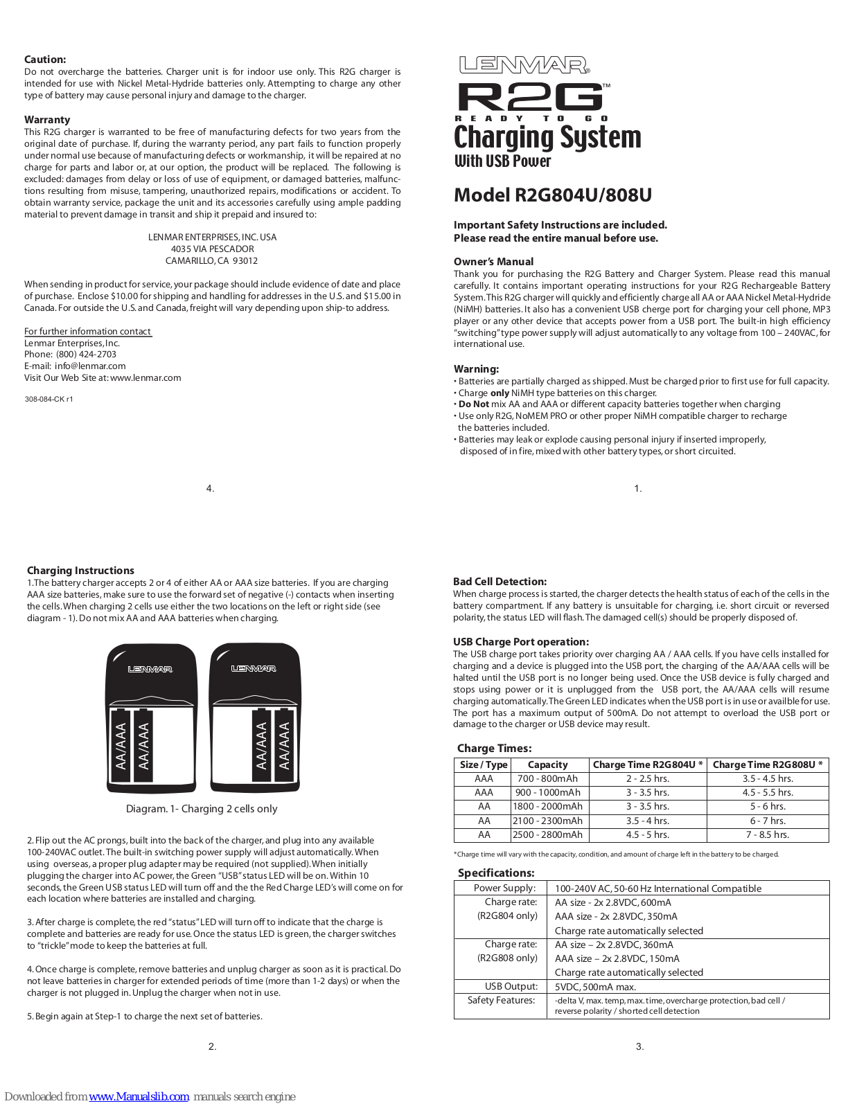 Lenmar R2G804U/808U, R2G804U, R2G808U Instructions Manual