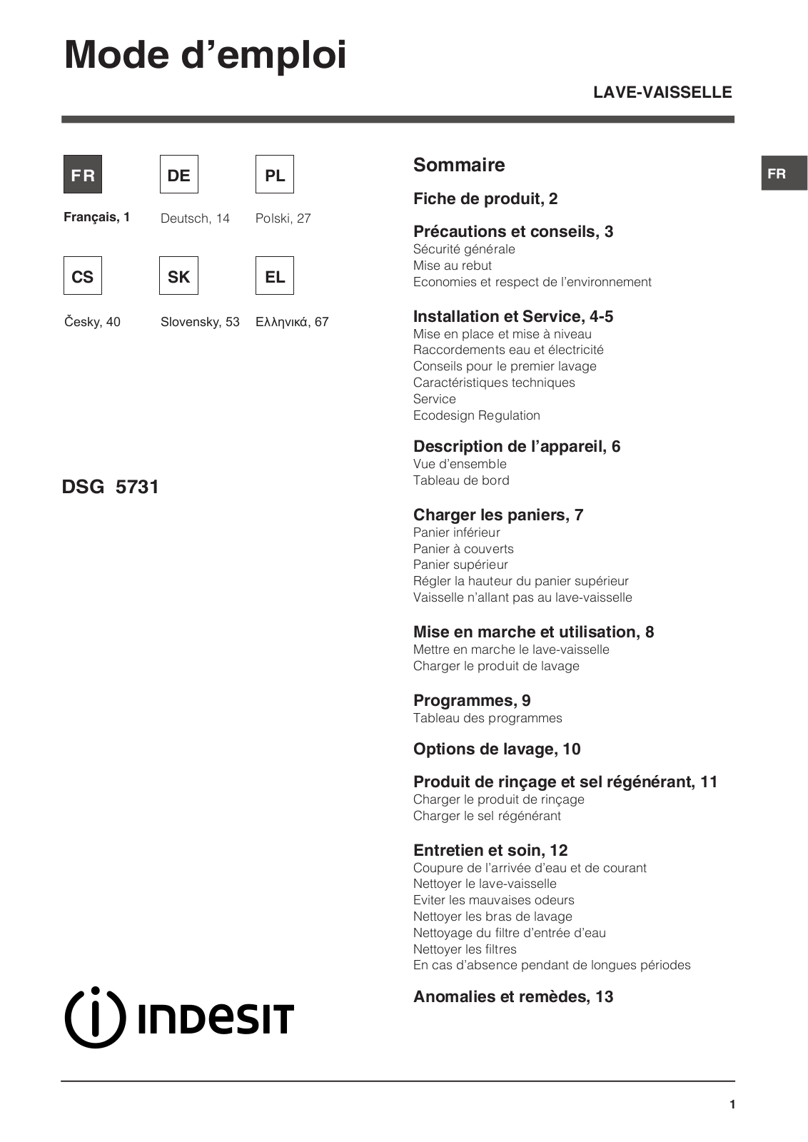 INDESIT DSG 5731 NX User Manual