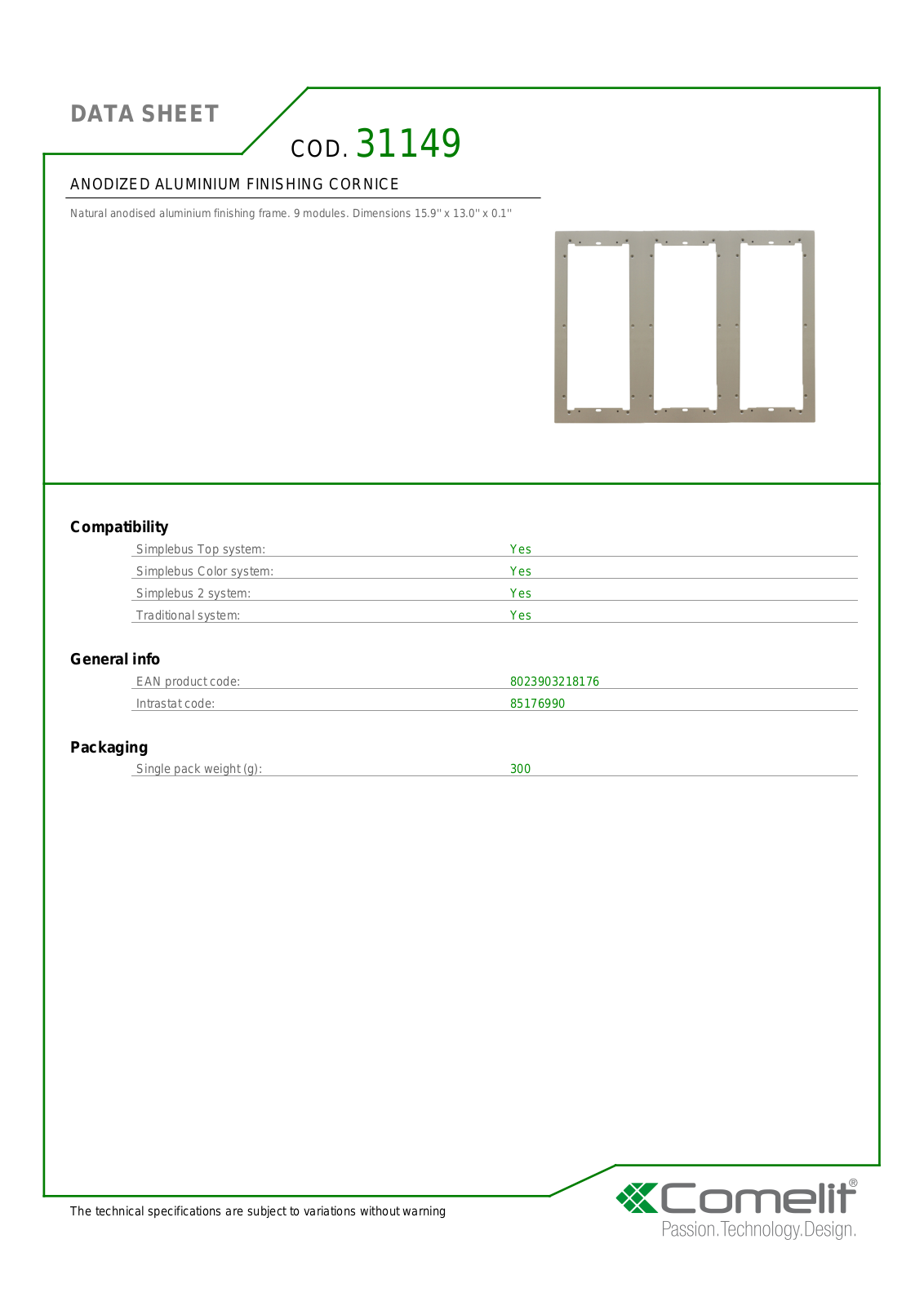 Comelit 31149 Specsheet