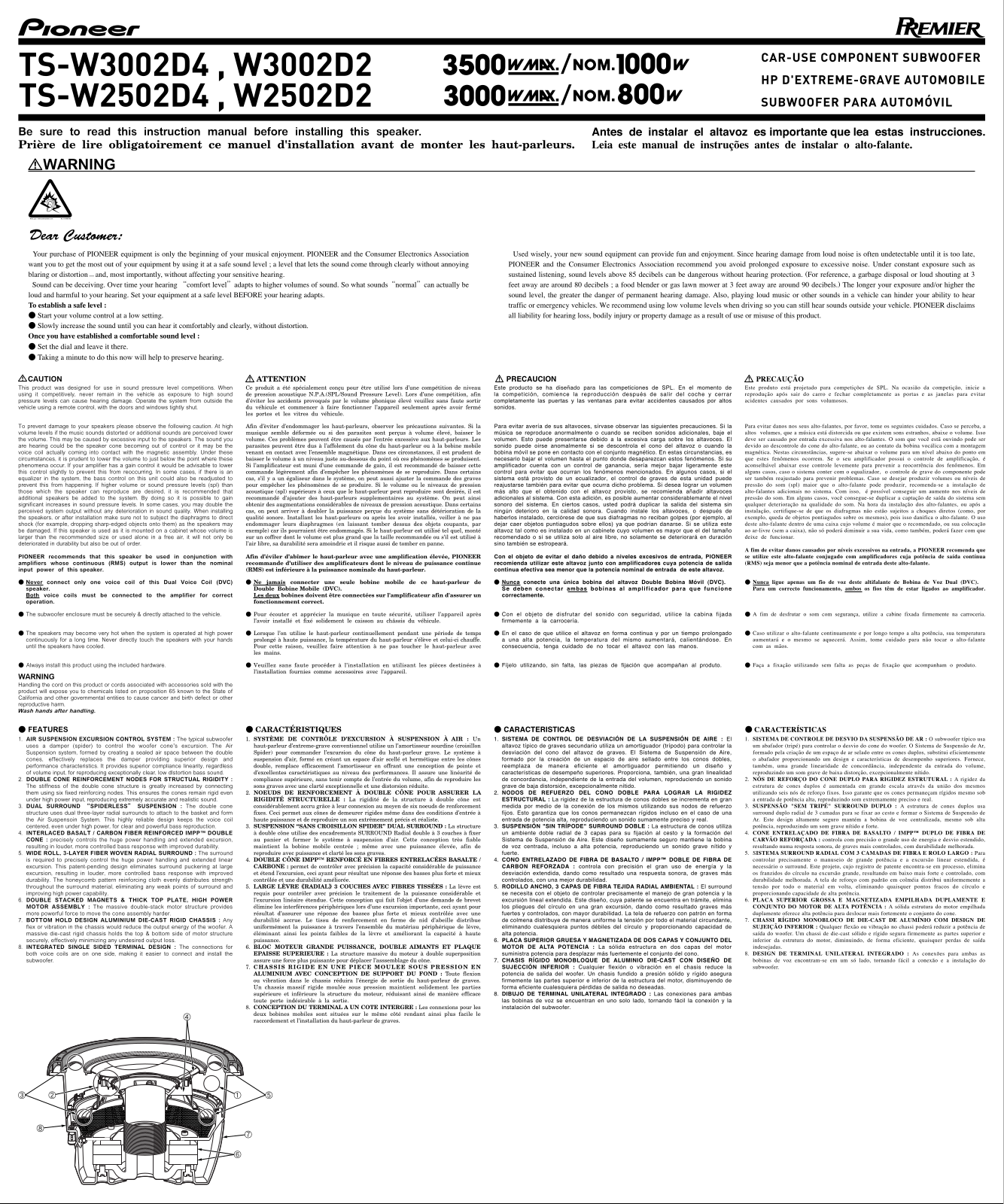 Pioneer W2502D2, TS-W3002D4, W3002D2, TS-W2502D4 User Manual