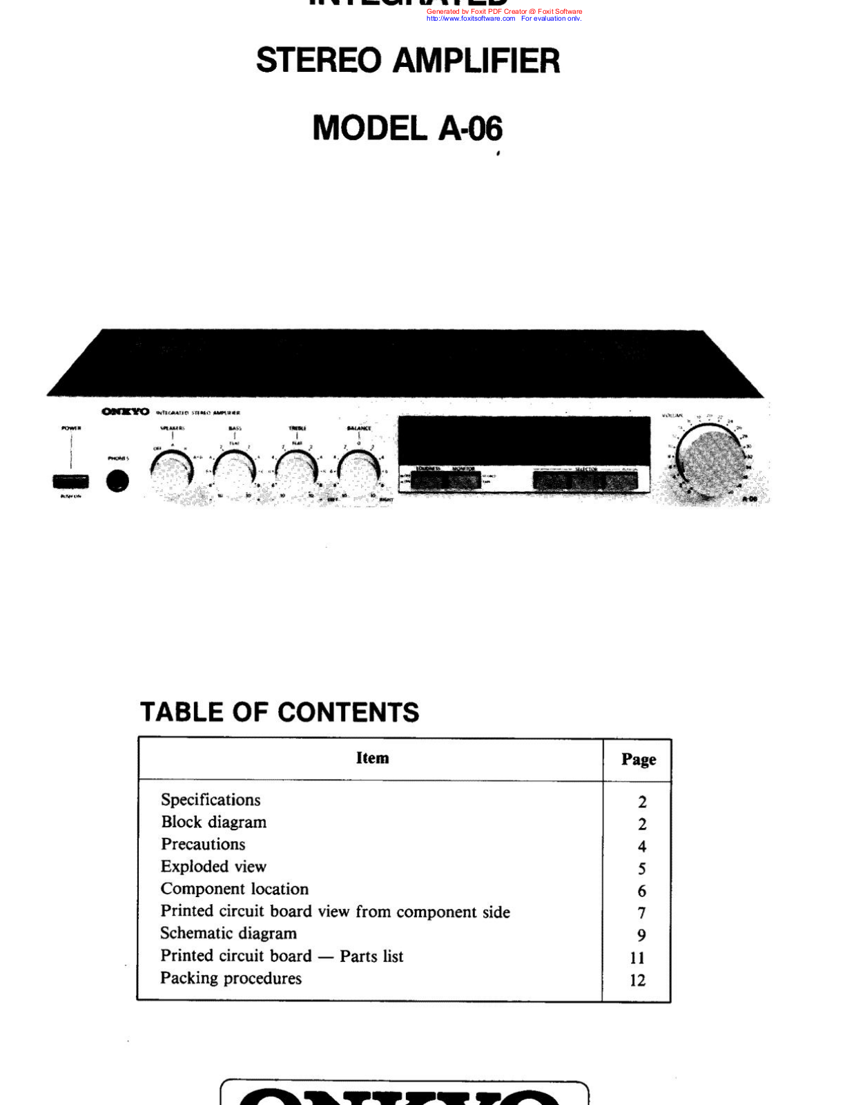 Onkyo A-06 Schematic