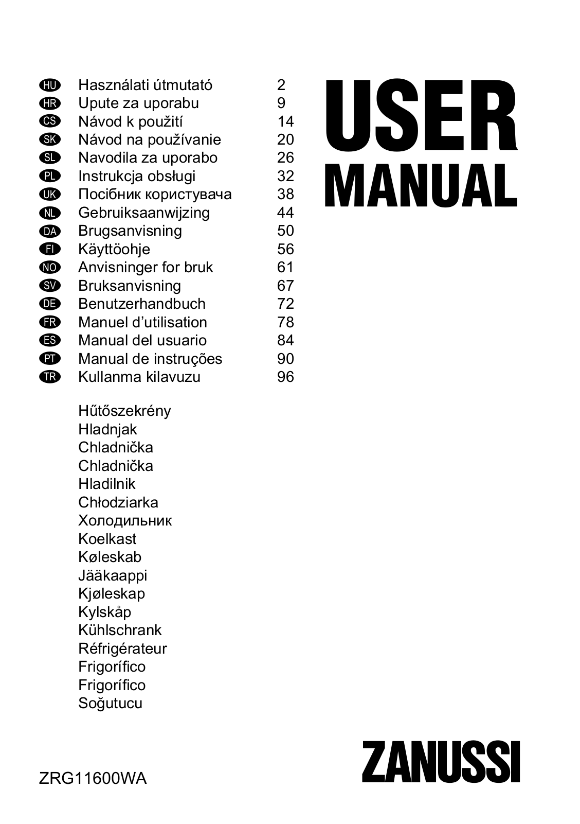 Zanussi ZRG11600WA User Manual