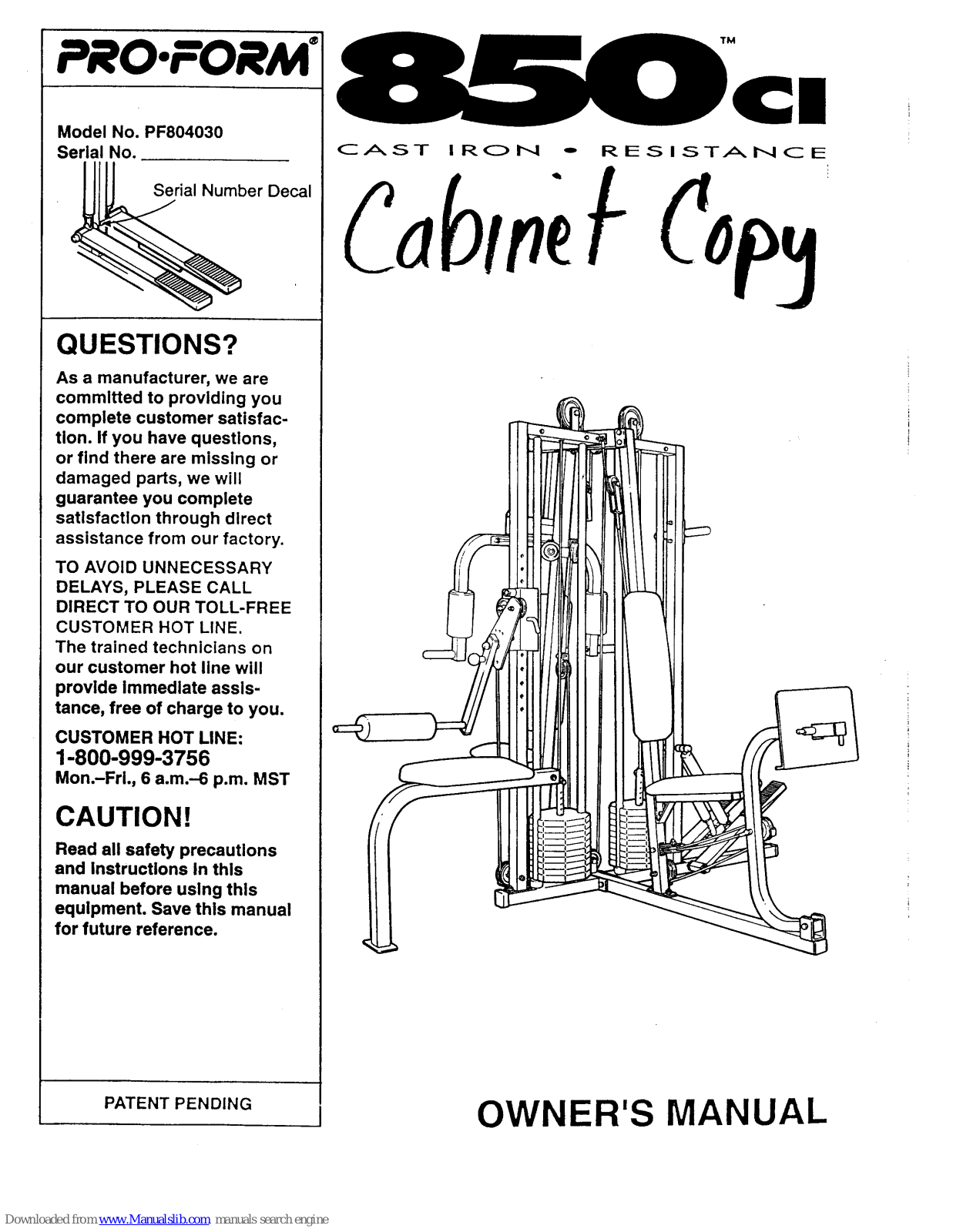 Pro-Form 850 Ci, PF804030 User Manual