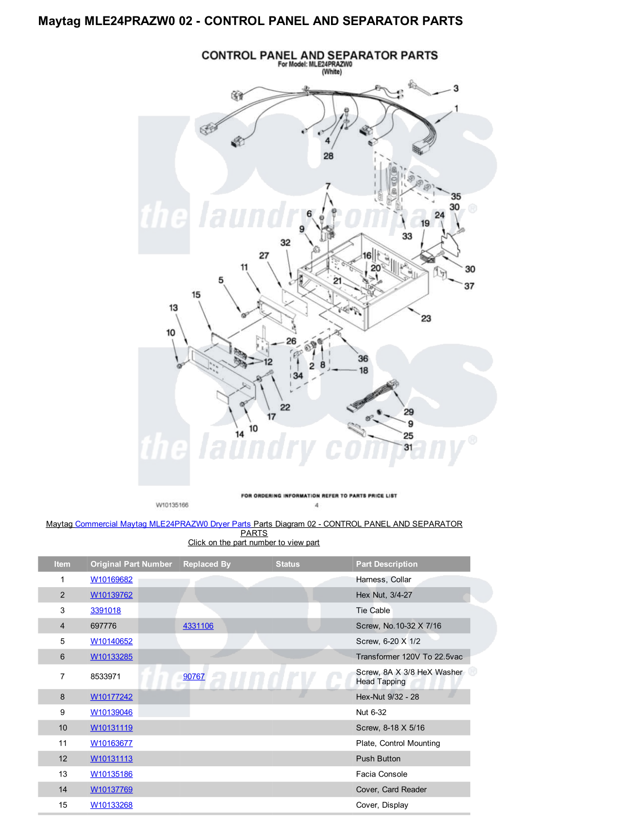 Maytag MLE24PRAZW0 Parts Diagram