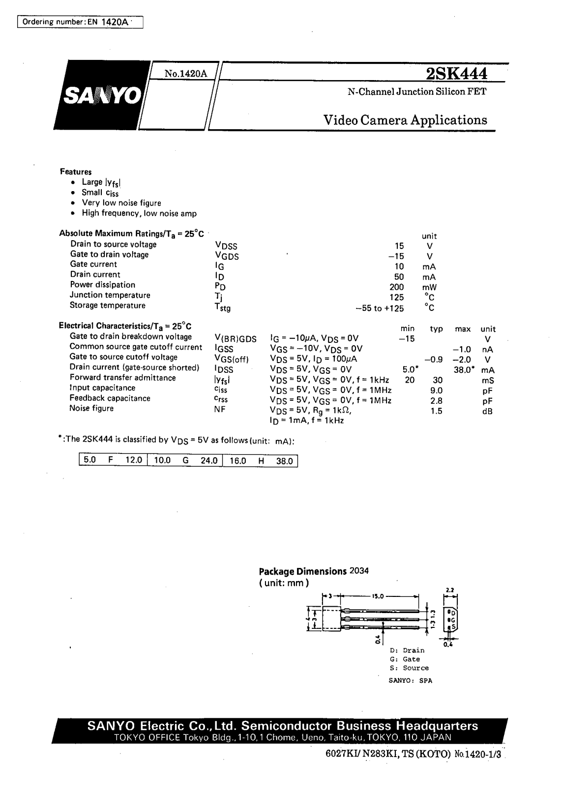 SANYO 2SK444 Datasheet