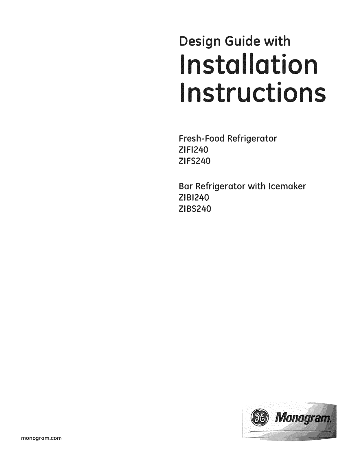 GE ZIBI240PAII, ZIBI240PBII, ZIBI240PCII, ZIFI240PBII, ZIFI240PBLII Installation Guide