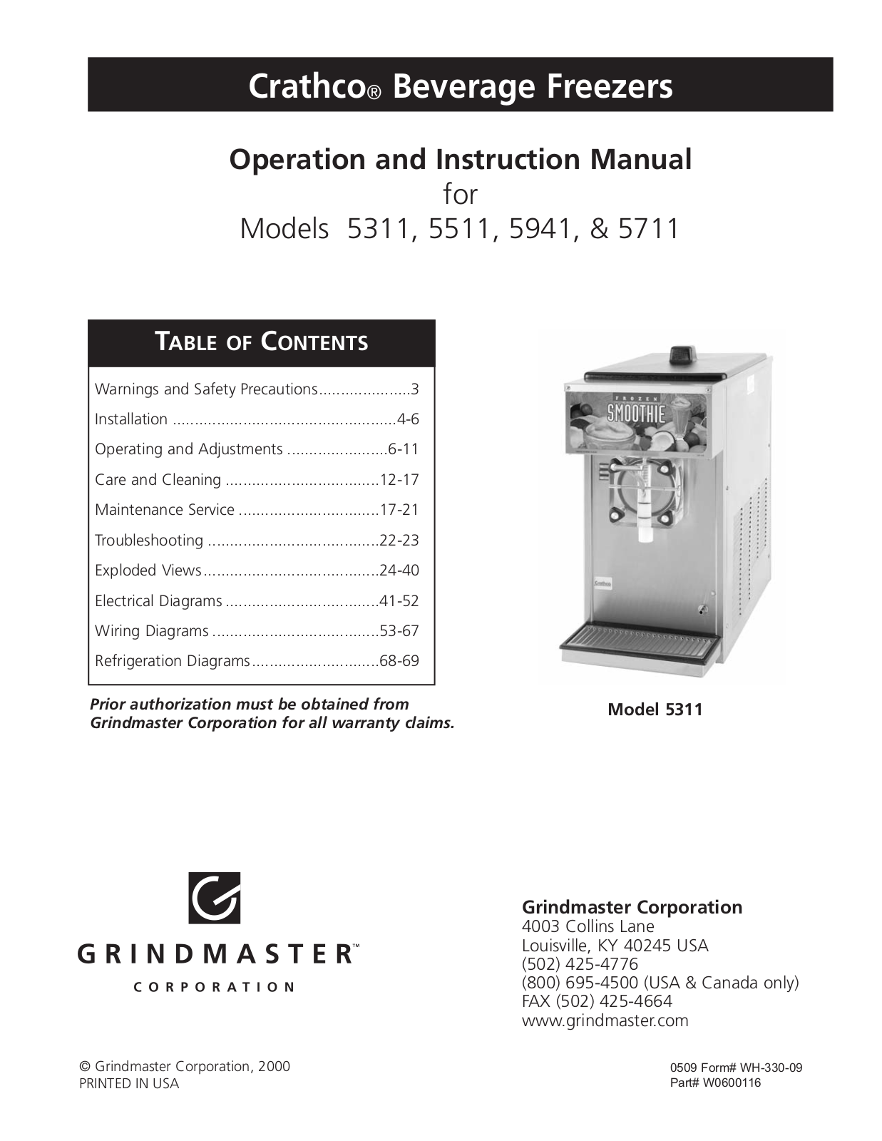 Grindmaster 5311, 5511, 5941, 5711 User Manual