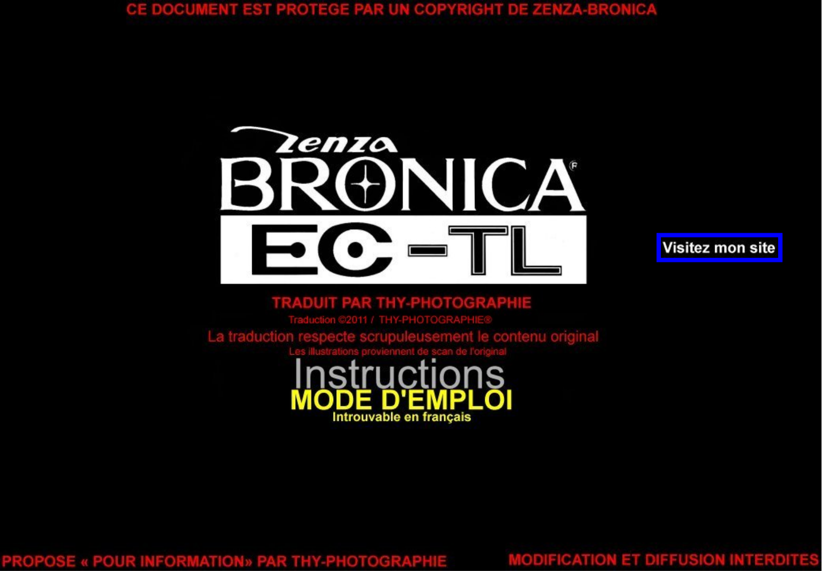 ZENZA BRONICA EC-TL Instruction Manual