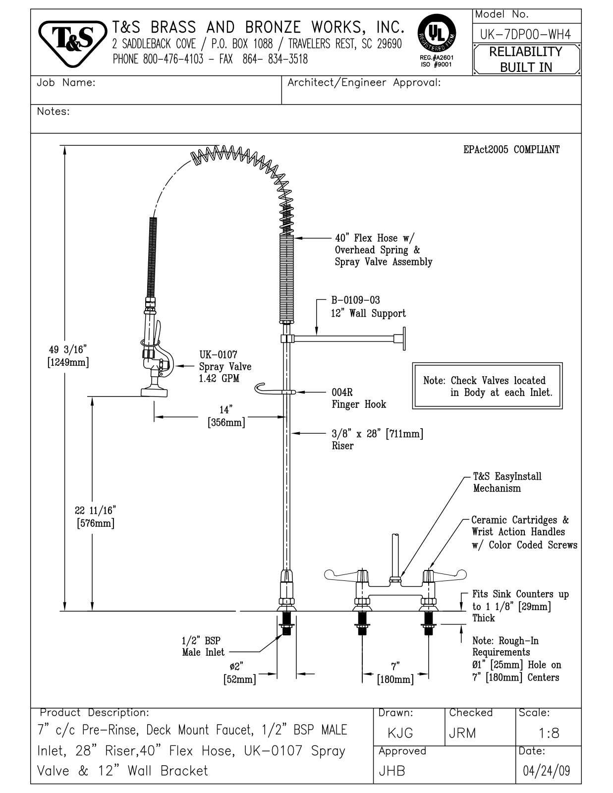 T&S Brass UK-7DP00-WH4 User Manual