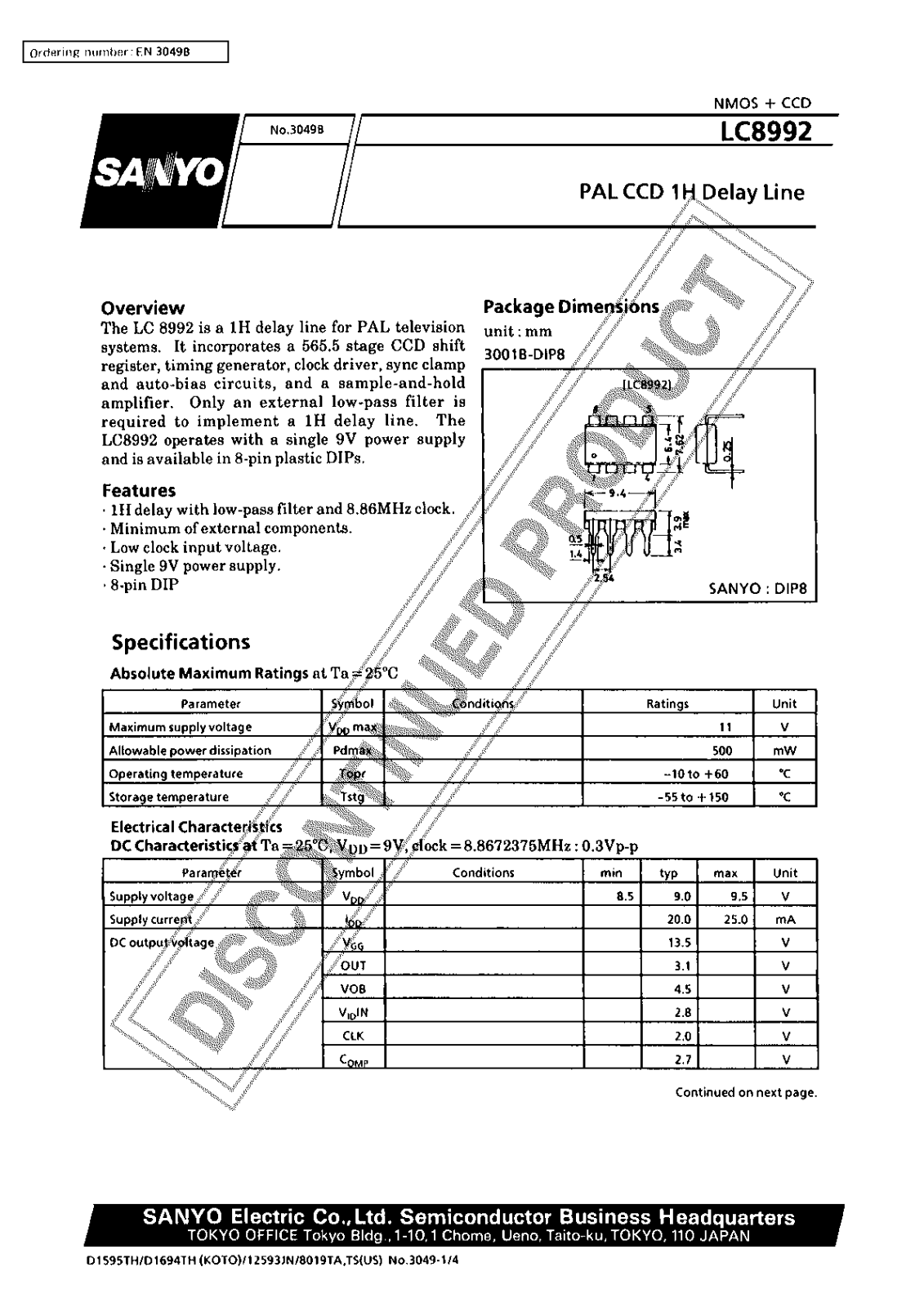 Sanyo LC8992 Specifications