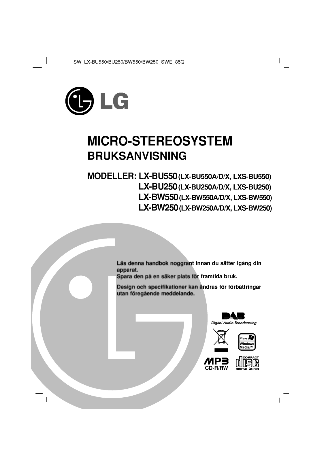 LG LX-BU250D User manual