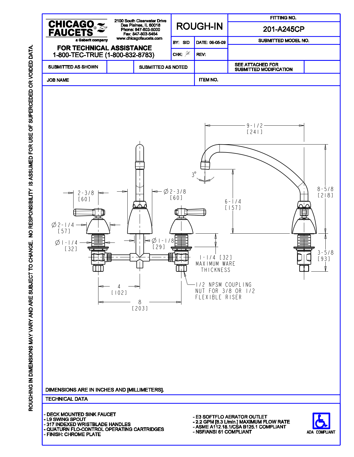 Chicago Faucet 201-A245 User Manual