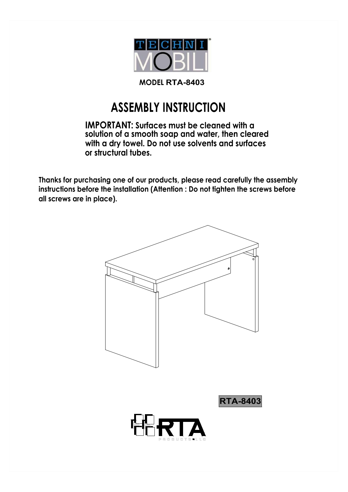RTA Products RTA-8403 User Manual