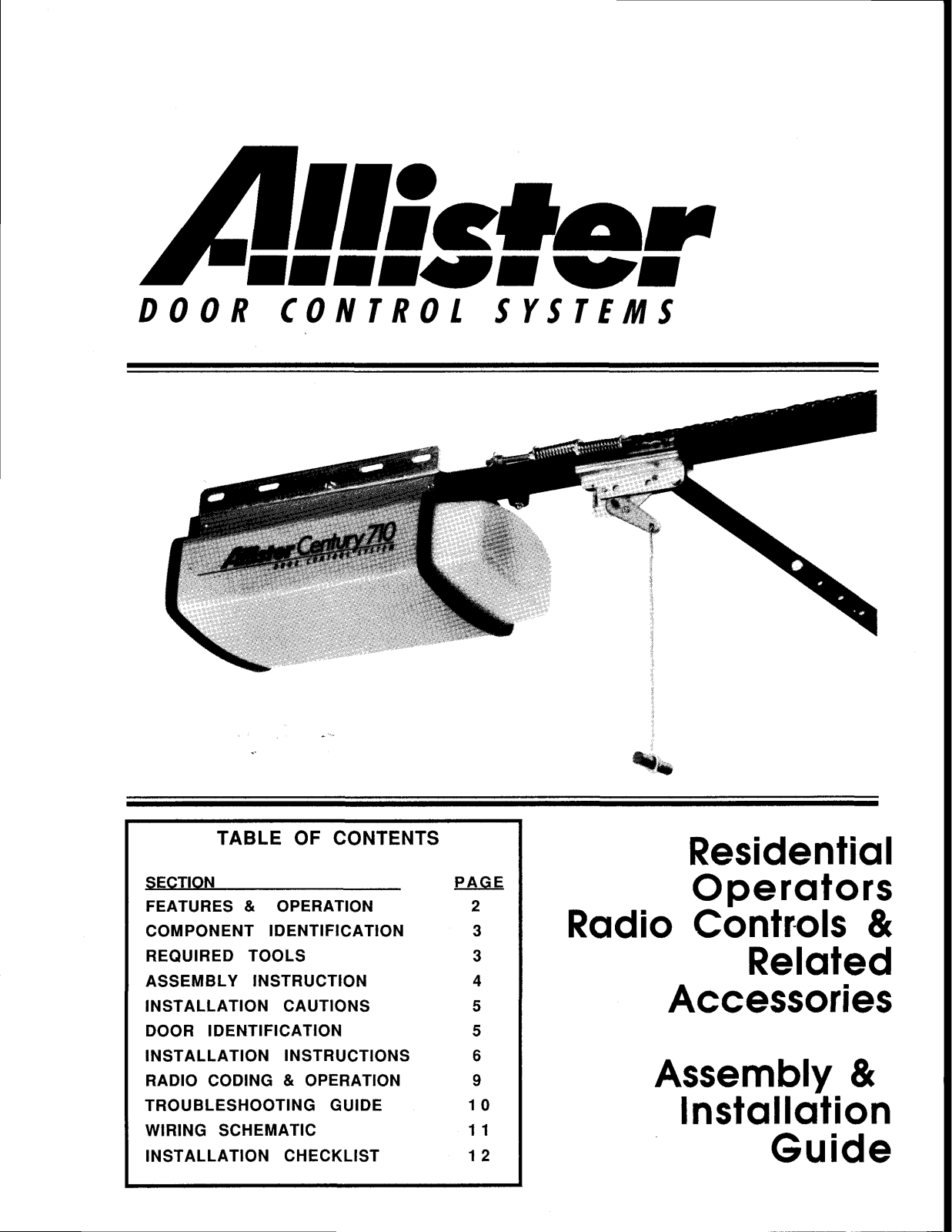 Linear Century 310, Century 0510, Century 710 Owner's Manual